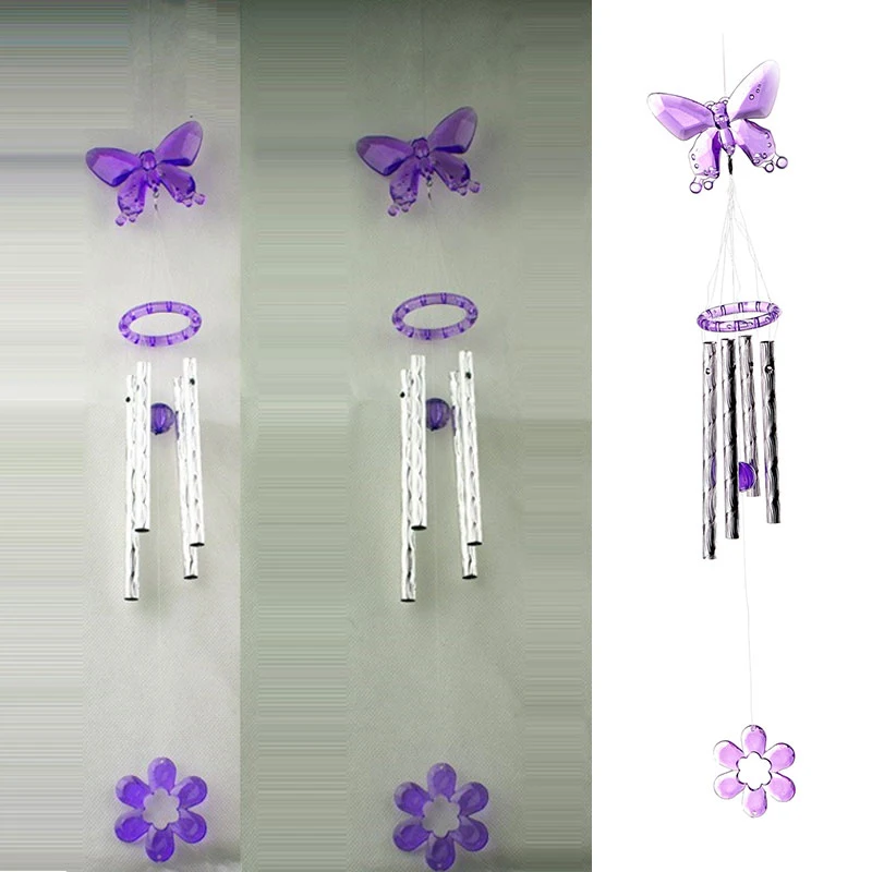 Красивые пластиковые хрустальные бабочки 4 металлические трубки Windchime для