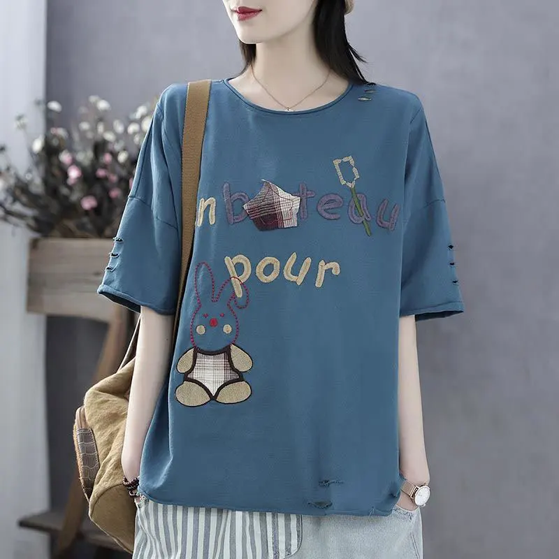 F&je Plus Size Women T-shirts Summer Loose Casual Tee Shirt Hole Short Sleeve Print O-neck Tshirt Cotton Female Cute Tops D37
F&je Plus Size Women T-shirts Summer Loose Casual Tee Shirt Hole Short Sleeve Print O-neck Tshirt Cotton Female Cute Tops D37