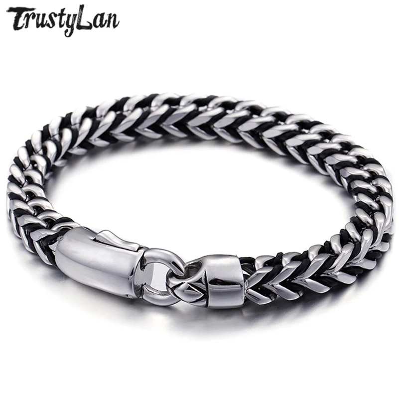 TrustyLan Новый Модный Блестящий серебряный браслет из нержавеющей стали 316L мужские