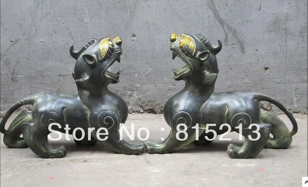 wang 000215 8"Tibet Sino bronze gilt Alicorn beast Hercules FOO DOG Lion Roar Unicorn PAIR
wang 000215 8"Tibet Sino bronze gilt Alicorn beast Hercules FOO DOG Lion Roar Unicorn PAIR