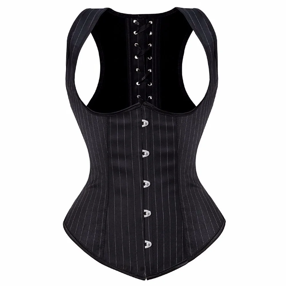 

caudatus corset underbust sexy brocade corsets bustiers with straps pinstripe stripe burlesque plus size black korsett