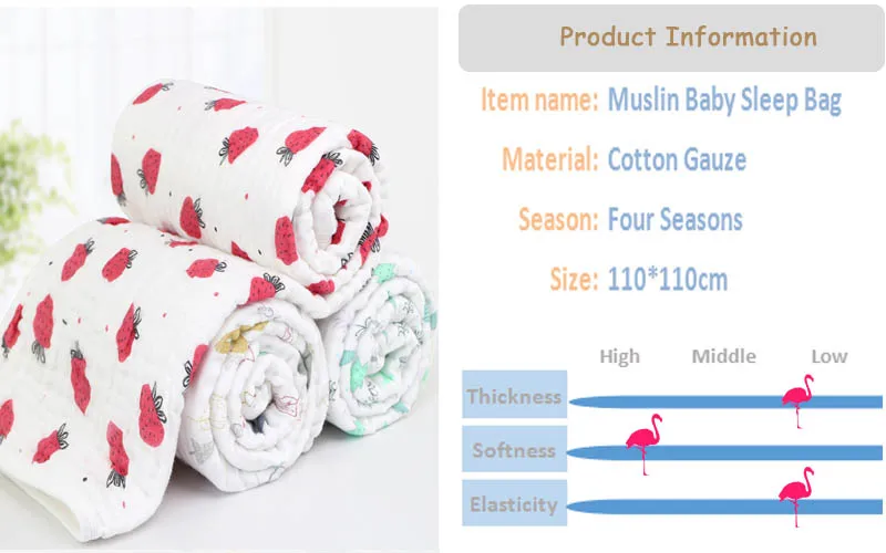 110*110CM Muslin Swaddle Blankets for Newborn Baby Swaddle Blankets Toddler Cotton Swaddle Wrap Baby Stroller Cover