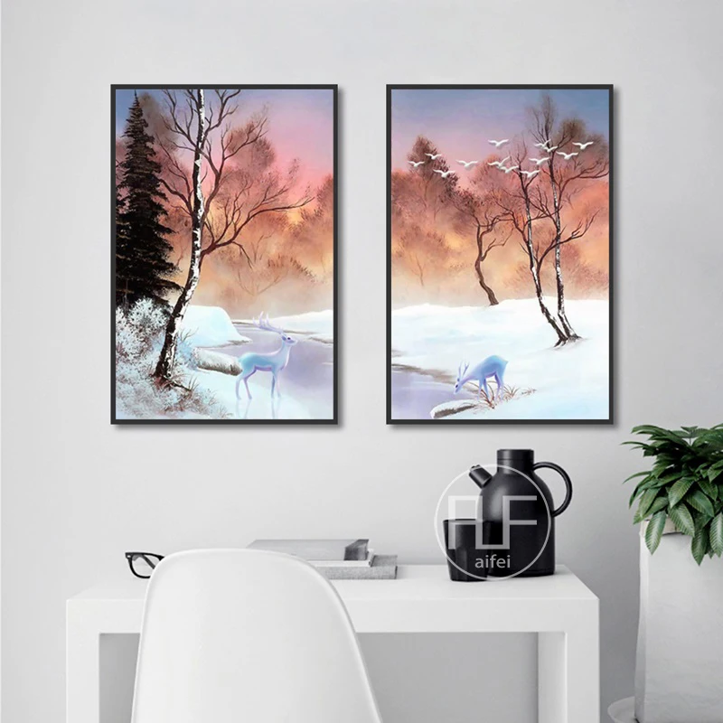 Winter Forest Bird Deer Landscape Painting Nordic Decoration Home Art Canvas Poster Modular Wall Pictures For Living Room
Winter Forest Bird Deer Landscape Painting Nordic Decoration Home Art Canvas Poster Modular Wall Pictures For Living Room