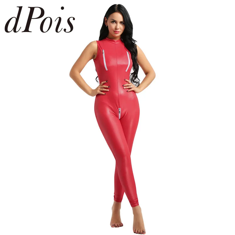 Sexy Women Wetlook Patent Leather Stand Collar Sleeveless Zipper Bust and Crotch Leotard One Piece Bodysuit Catsuit Clubwear
Sexy Women Wetlook Patent Leather Stand Collar Sleeveless Zipper Bust and Crotch Leotard One Piece Bodysuit Catsuit Clubwear