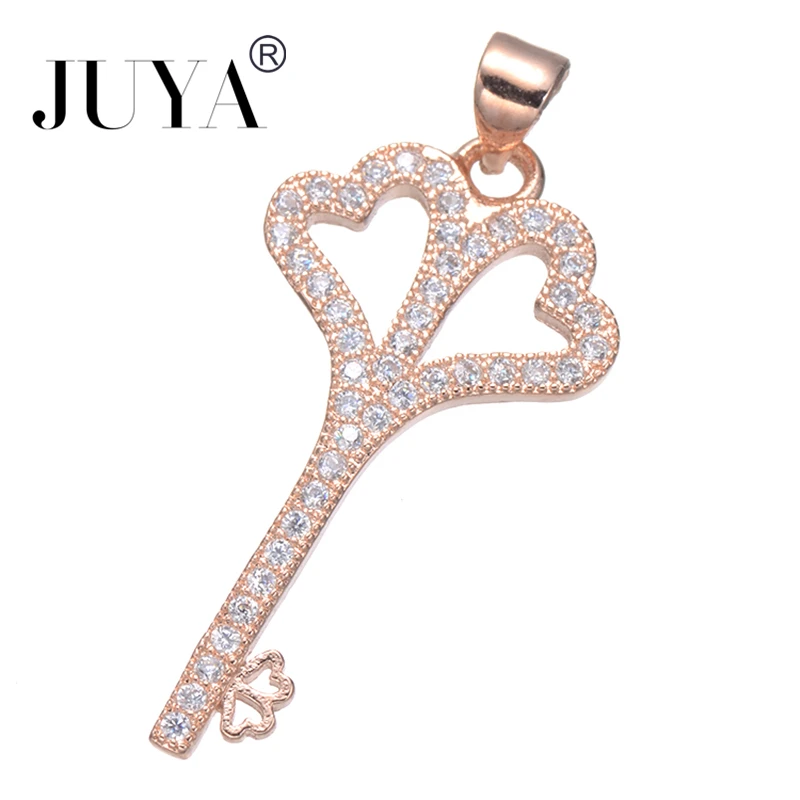 Accessories For Jewelry High Quality Copper Metal Inlaid AAA Zircon Rhinestone Heart Key Charm Pendants Jewellery Making | Украшения и