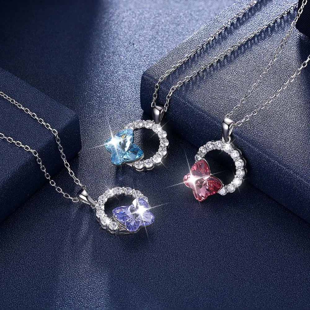 Подвеска LEKANI из серебра S925 пробы с кристаллами Swarovski в виде бабочки для женщин и