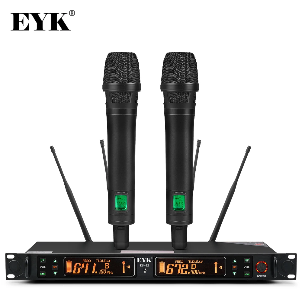 Портативный UHF беспроводной микрофон EYK EU-62 True разнообразие 2, 2*100 канала, выбираемая частота, идеально подходит для сцены, концерта
Портативный UHF беспроводной микрофон EYK EU-62 True разнообразие 2, 2*100 канала, выбираемая частота, идеально подходит для сцены, концерта