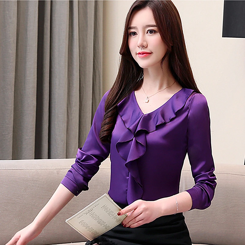 Fashion Silk Shirt Female Long Sleeve 2019 Spring Summer New V-neck Ruffled Slim Women's Clothing Shirt Air-conditioning Shirts
Fashion Silk Shirt Female Long Sleeve 2019 Spring Summer New V-neck Ruffled Slim Women's Clothing Shirt Air-conditioning Shirts