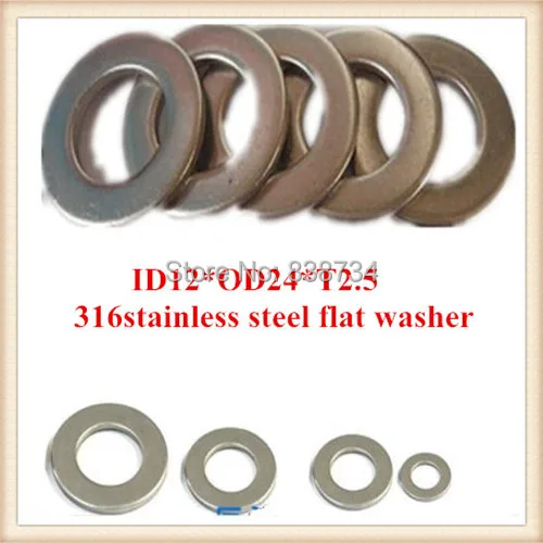 100pcs high quality 316 stainless steel m12 flat washer/plain washer/shim washer ID12*OD24*T2.5
100pcs high quality 316 stainless steel m12 flat washer/plain washer/shim washer ID12*OD24*T2.5