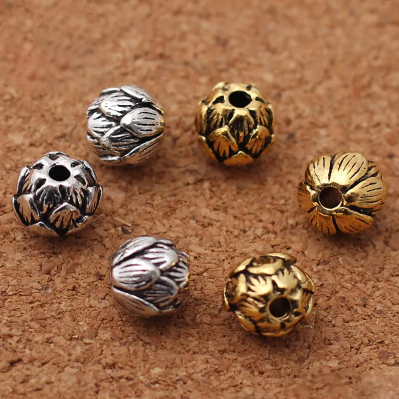 10pcs/lot Vintage Tibetan Silver Gold Color Lotus Charm Beads 10mm Handmade Zinc Alloy Beaded Spacer Fit Bracelets DIY Jewelry
10pcs/lot Vintage Tibetan Silver Gold Color Lotus Charm Beads 10mm Handmade Zinc Alloy Beaded Spacer Fit Bracelets DIY Jewelry