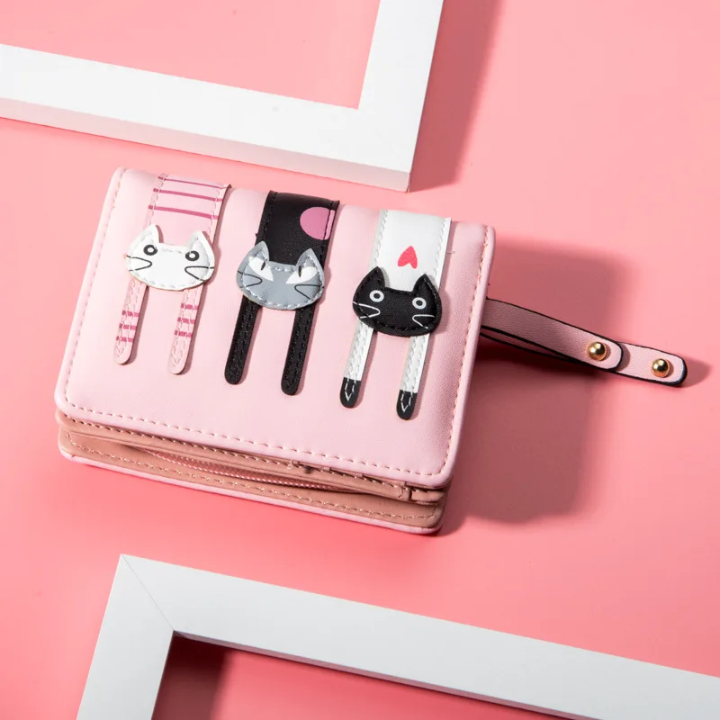Ms. OLOEY short wallet multi-card position good mood cute cartoon three cat clutch bag zip coin purse | Багаж и сумки