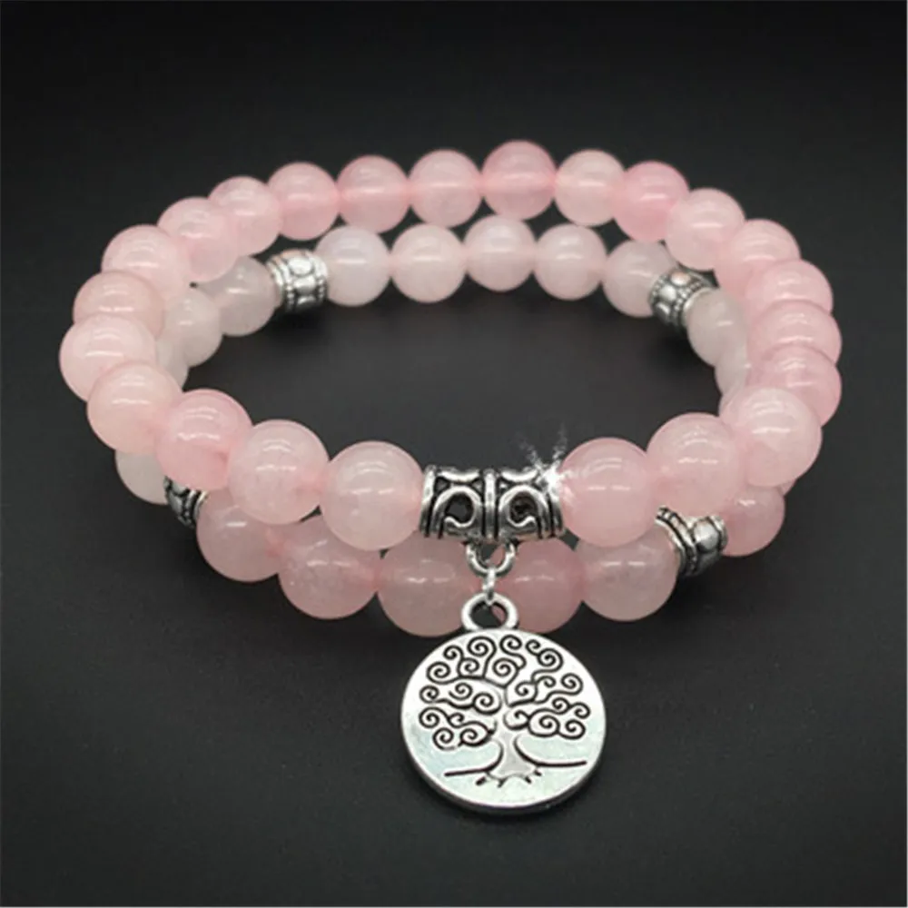 Hot Sale 8mm Pink Crystal Set Bracelet Tree of Lift Pendant Chakra Yoga Stone Beads Strand Bracelet Female Jewelry Wholesale
Hot Sale 8mm Pink Crystal Set Bracelet Tree of Lift Pendant Chakra Yoga Stone Beads Strand Bracelet Female Jewelry Wholesale