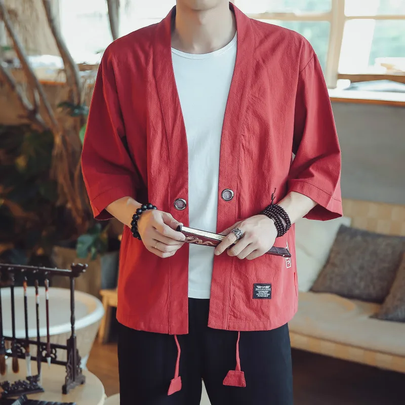 Chinese Style Linen Kimono Cardigan Coat Japanese Men Jacket Streetwear Mens Hip Hop 2019 Spring | Мужская одежда