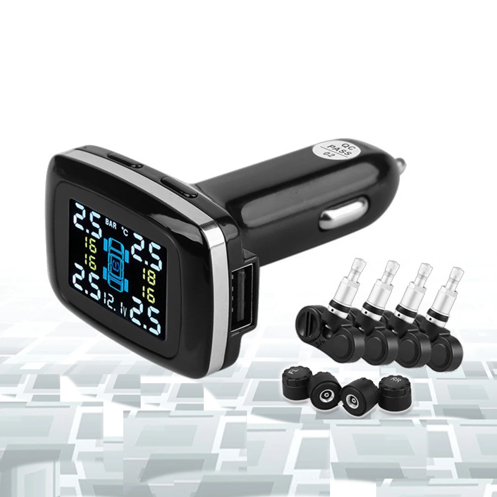Car Tire Pressure Monitoring System Real-time Cigarette Lighter 4 Sensors