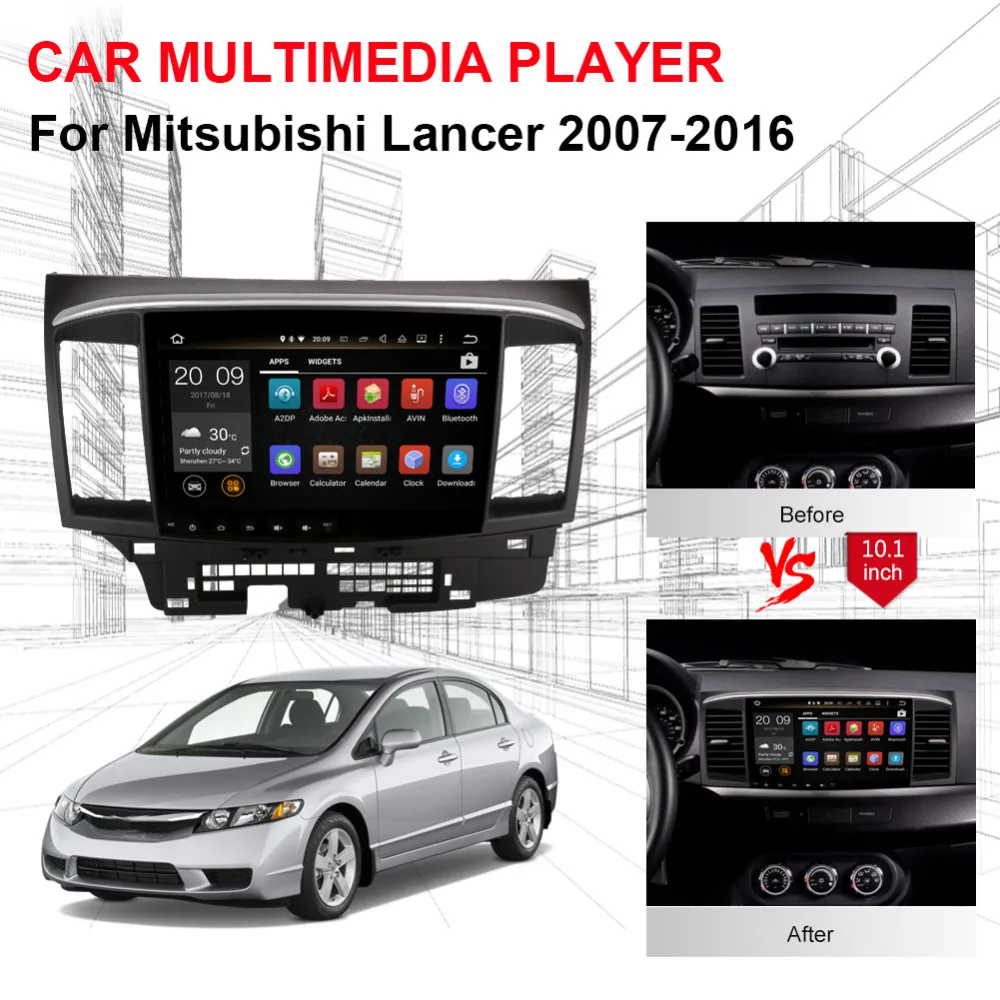 10 1 ''IPS HD Android 8 0 Восьмиядерный 4 Гб RAM автомобильный Радио стерео для Mitsubishi Lancer
