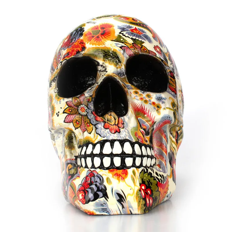Pattern Colorful Resin Skull Statue Halloween Horror Skull Ornament Modern Creative Personality Home Decoration
Pattern Colorful Resin Skull Statue Halloween Horror Skull Ornament Modern Creative Personality Home Decoration