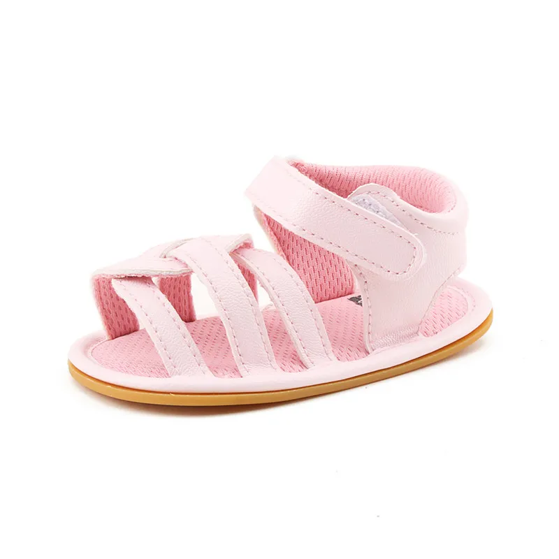 Delebao 2018 Summer New Style Unsex Baby Sandals White Striped Hook & Loop Hook & Loop Sole Prewalkers Baby Shoes