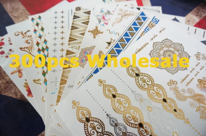 300pcs Wholesale Bulk Order Free DHL Gold Silver White Black Henna 3D Metallic Temporary Flash Tattoo Waterproof
300pcs Wholesale Bulk Order Free DHL Gold Silver White Black Henna 3D Metallic Temporary Flash Tattoo Waterproof