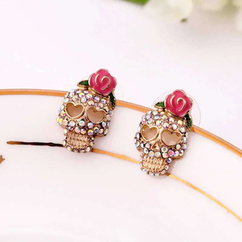 Women New Fashion Roses Skull Head Brincos Oorbellen Colored Crystal Stud Earrings Women Jewelry
Women New Fashion Roses Skull Head Brincos Oorbellen Colored Crystal Stud Earrings Women Jewelry