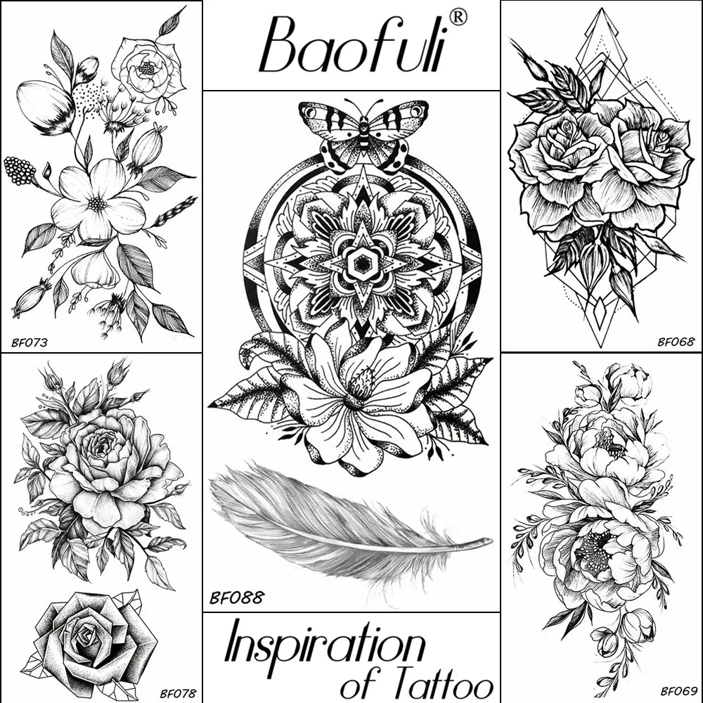 Baofuli Sexy Feather Black Rose Tattoo Fake Flower Butterfly Temporary Tattoos Sticker Sketch Floral Body Art Tatoo Women Leave
Baofuli Sexy Feather Black Rose Tattoo Fake Flower Butterfly Temporary Tattoos Sticker Sketch Floral Body Art Tatoo Women Leave