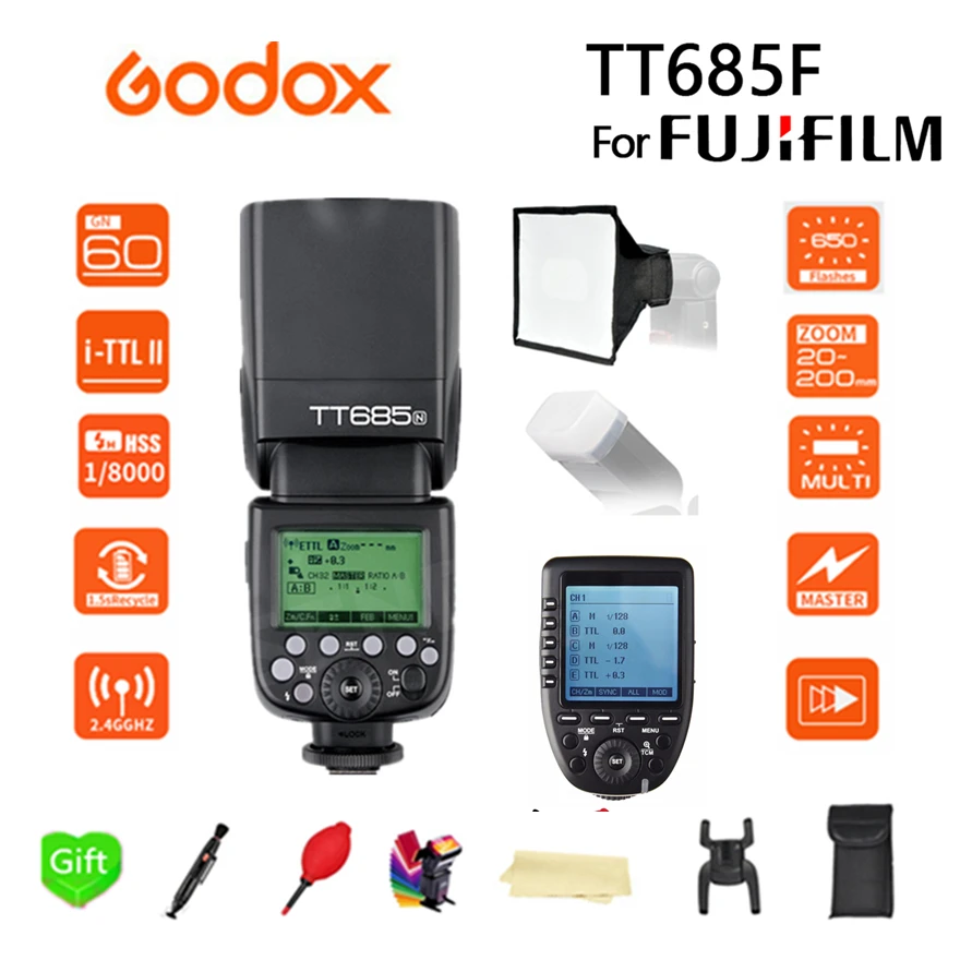 Godox TT685F TT685 Flash 2.4G HSS 1/8000 s TTL GN60 Wireless Speedlite + XPRO-F Trigger Transmitter for Fujifilm fuji camera
Godox TT685F TT685 Flash 2.4G HSS 1/8000 s TTL GN60 Wireless Speedlite + XPRO-F Trigger Transmitter for Fujifilm fuji camera