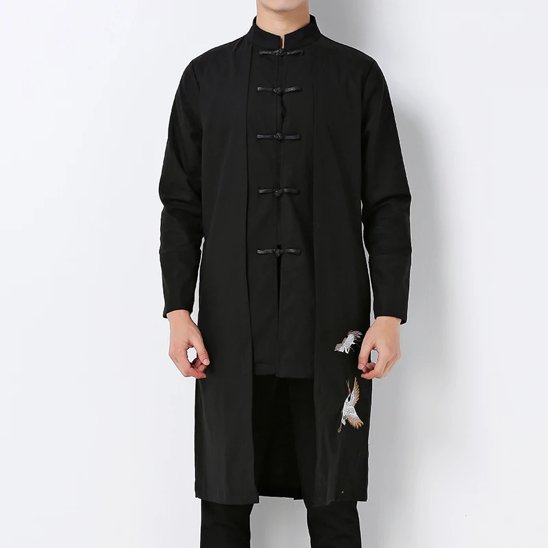 Chinese style Tang Dynasty white crane embroidery black jackets men long jacket Single breasted cotton and linen jacket coats
Chinese style Tang Dynasty white crane embroidery black jackets men long jacket Single breasted cotton and linen jacket coats
