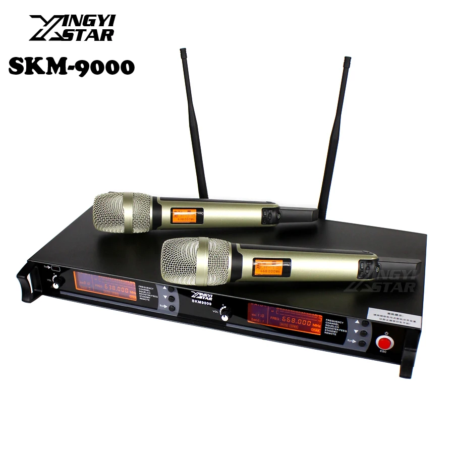 

SKM9000 100 m UHF Wireless Microphone Professional Karaoke System Dual Cordless Mic 2 Channel Receiver KTV Microfono Inalambrico
