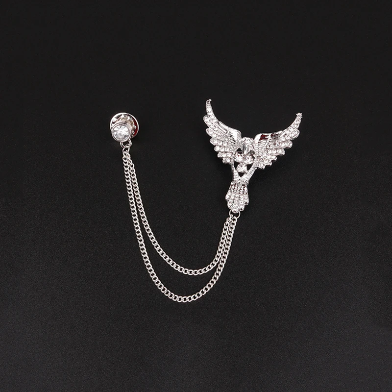Brooches Broches Eagle Fashion Crystal Brooch Tassel Chain Clip Sliver Gold Collar Shirt Buttoned Pin Male Accessories | Украшения и