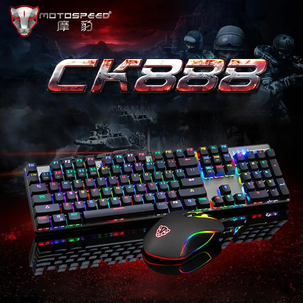 MOTOSPEED CK888 механическая клавиатура игровая мышь набор RGB оптическая подсветка 2400