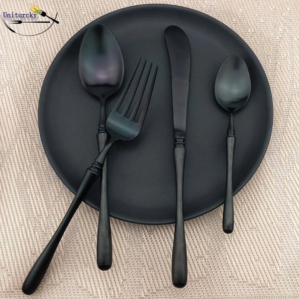 Luxury Western Tableware Set Black/Silver Cutlery Set 304 Stainless Steel Knife Fork Scoop 16Pcs/Lot Reusable Dinnerware For 4
Luxury Western Tableware Set Black/Silver Cutlery Set 304 Stainless Steel Knife Fork Scoop 16Pcs/Lot Reusable Dinnerware For 4