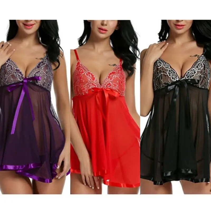 Сексуальное эротическое платье Babydoll кружевное Открытое Спереди Ночное мини