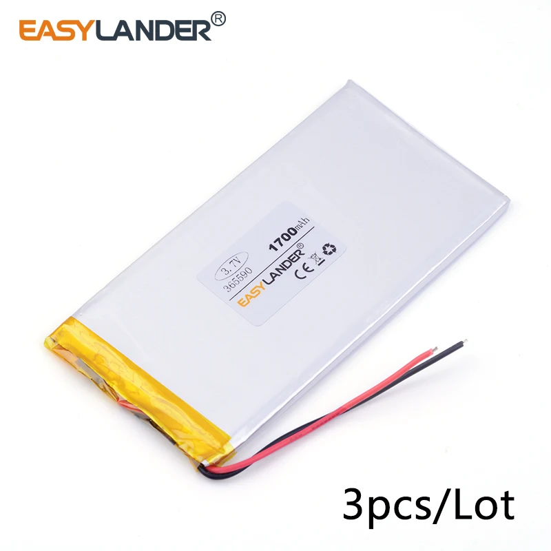 3pcs /Lot 3.7v lithium Li ion polymer rechargeable battery365590 1700mah GPS DVR Toy
3pcs /Lot 3.7v lithium Li ion polymer rechargeable battery365590 1700mah GPS DVR Toy