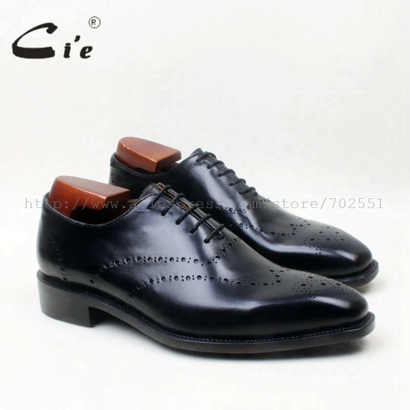 

cie square toe whole cut brogue lace-up oxfords solid black 100%genuine calf leather goodyear welted men's leather handmade shoe