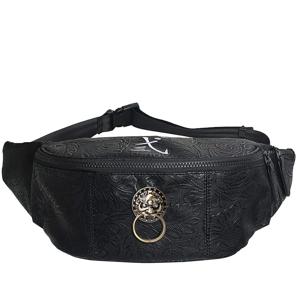 Leather Men Black Waist Bag Chinese Style Lion Head Fanny Pack for Women Casual Fanny Bags Vintage Floral Pattern Waist Pack
Leather Men Black Waist Bag Chinese Style Lion Head Fanny Pack for Women Casual Fanny Bags Vintage Floral Pattern Waist Pack