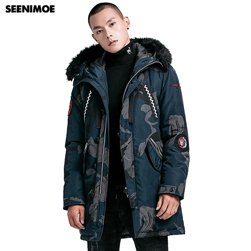 Новинка 2019 зимние парки Seenimoe Мужская ветрозащитная зимняя куртка с капюшоном