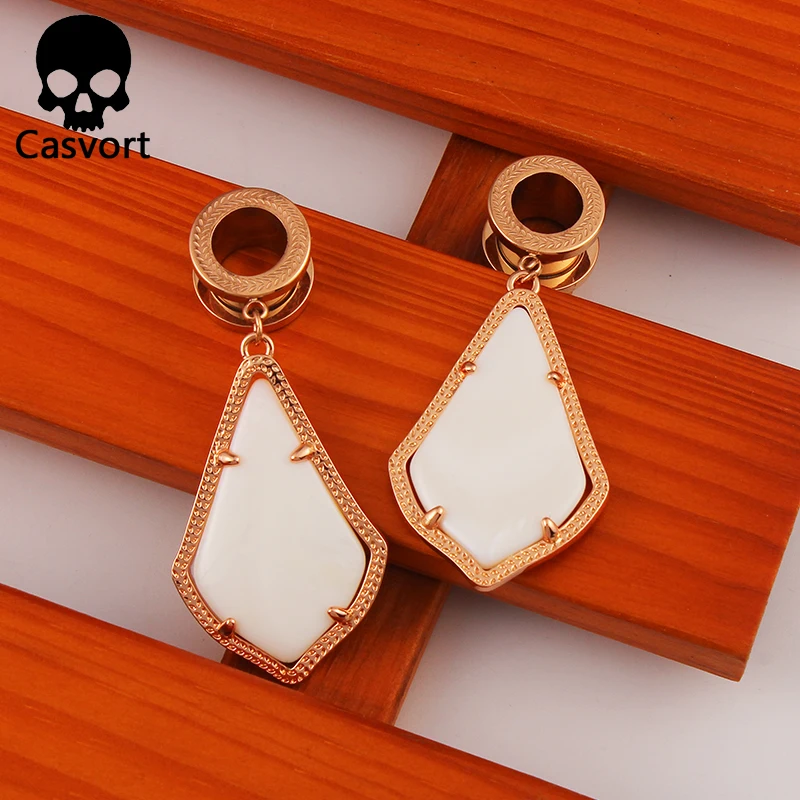 Casvort Alex Semi-precious Stone Rose Gold Dangle Earrings in White Pearl Modern Plugs Body Jewelry for Women Gift | Украшения и