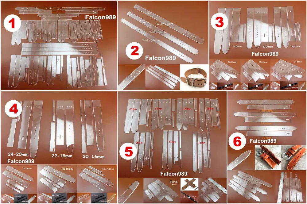 Фото 6 видов кожаного ремесла акриловый ремешок для часов Perspex трафарет шаблон набор