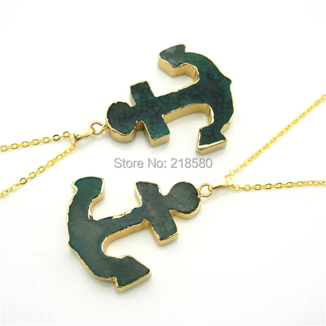 NC150109002 Green Agates Stone Anchor Charm Pendant Necklace Gold Electroplated Chain Necklace
NC150109002 Green Agates Stone Anchor Charm Pendant Necklace Gold Electroplated Chain Necklace