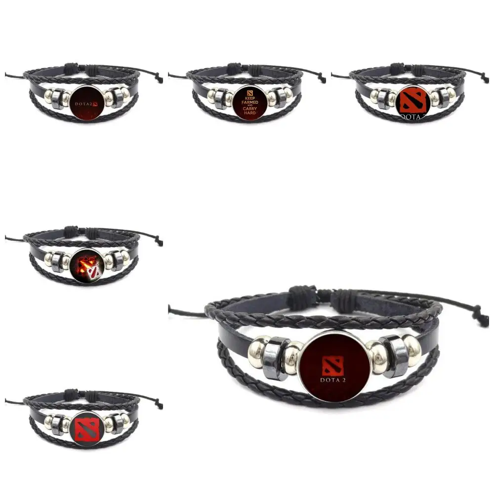 Games Dota 2 Logo Black Leather Bracelet Bangle Cartoon Jewelry For Women Girls Handmade | Украшения и аксессуары