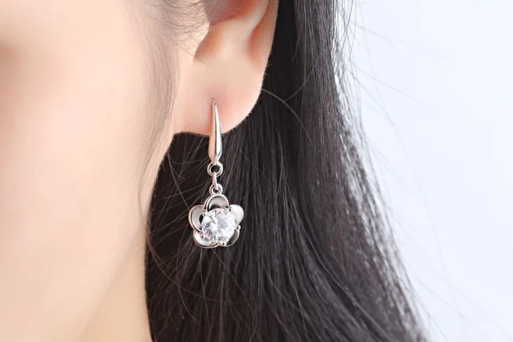 Hot Sale Promotion 2018 New Fashion Flower Desgin Shiny Zircon 925 Sterling Silver Drop Earrings for Women Jewelry Gift | Украшения и
