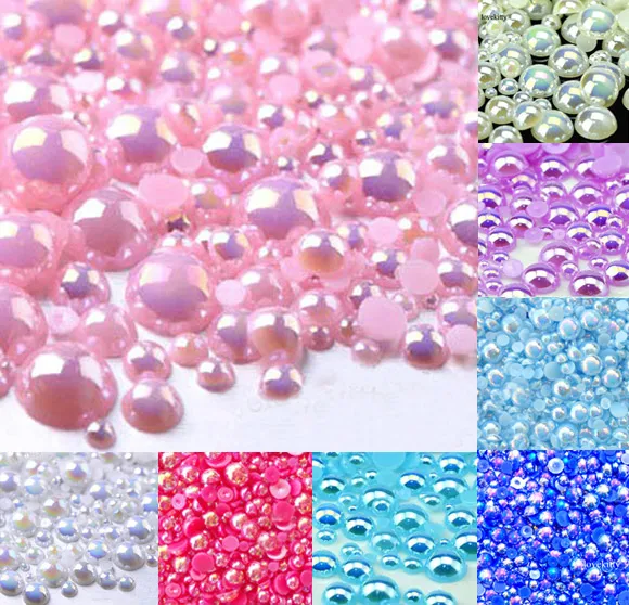 

500pcs 2-10mm Pink AB Color Half Round Pearl Beads FlatBack Scrapbook Craft Cabochon Kawaii DIY Embellishments Accessories