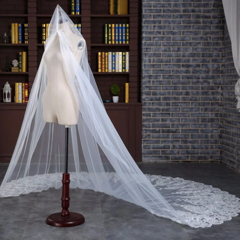 SHAMAI Ivory One Layer Cathedral Wedding Veil With Comb Long Appliques Bridal Veils White Tulle Lace Wedding Veils
SHAMAI Ivory One Layer Cathedral Wedding Veil With Comb Long Appliques Bridal Veils White Tulle Lace Wedding Veils