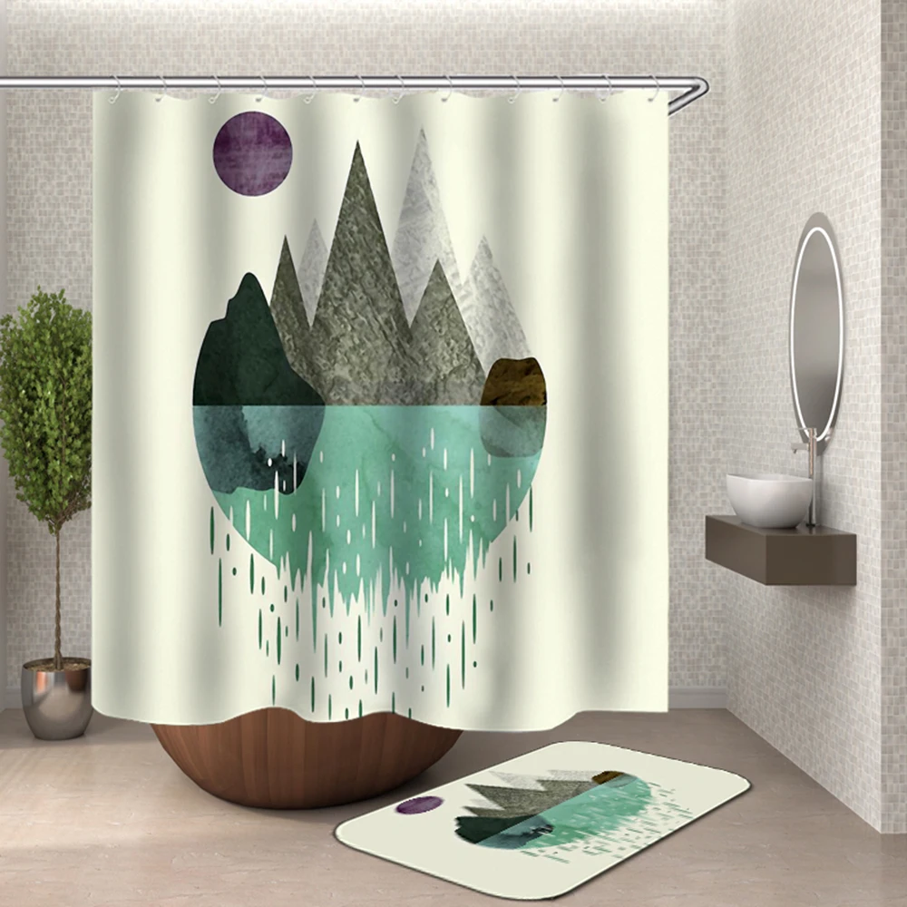 

Mountain Purple Shower Curtain Cortina Ducha Underwater Ocean Scenery Sun Moon Bathroom Curtain Rideau De Douche Bath Curtain