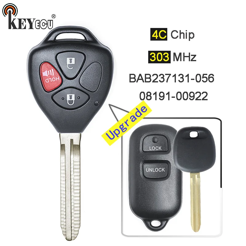 KEYECU 303 МГц 4C Чип FCC: BAB237131 056 обновленный флип 2 + 1 3 кнопки дистанционный ключ для Toyota