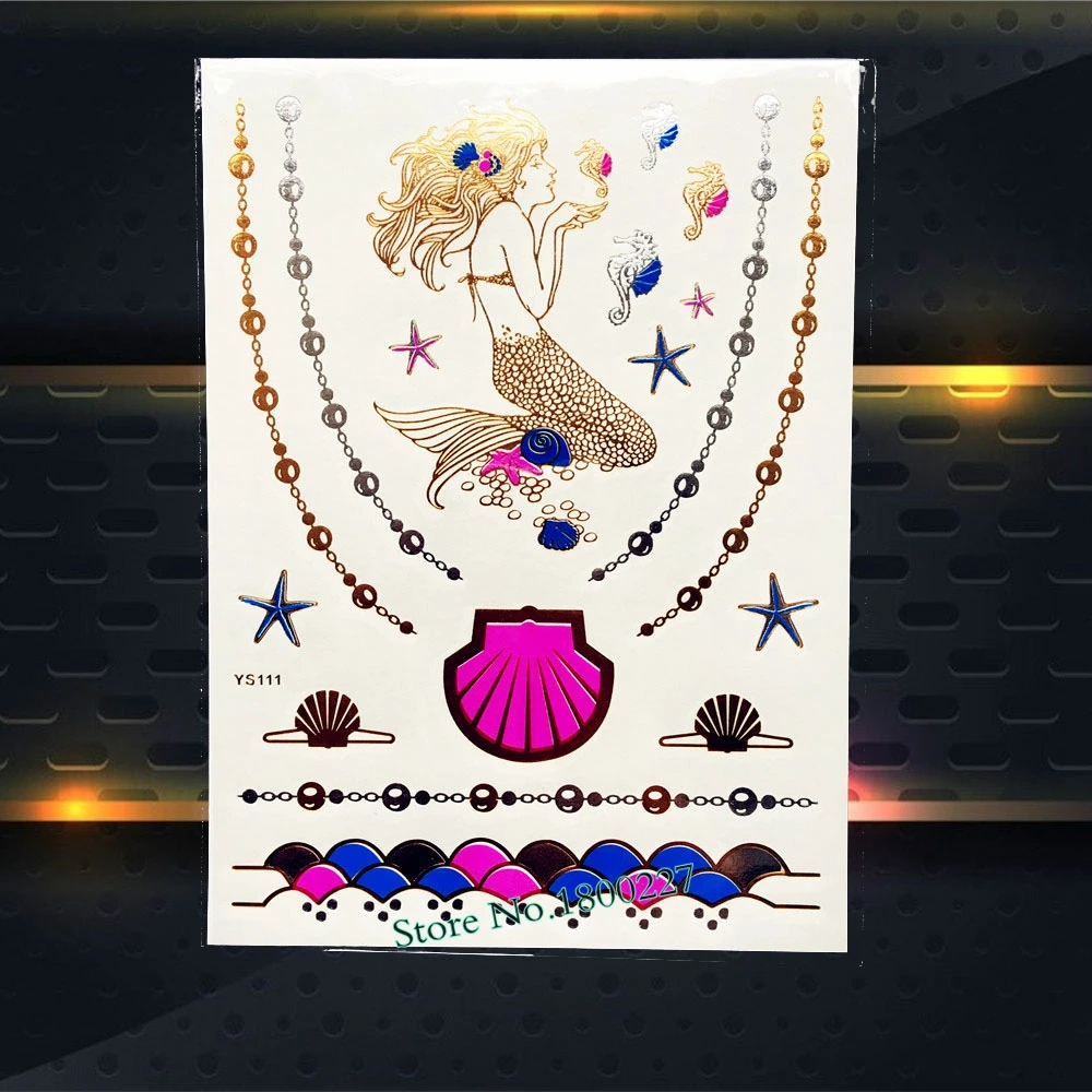 Sexy Mermaid Design Gold Metallic Tattoo Choker Shell Necklace Fake Jewelry Body Art Waterproof Temporary Tattoo Sticker PYS-111
Sexy Mermaid Design Gold Metallic Tattoo Choker Shell Necklace Fake Jewelry Body Art Waterproof Temporary Tattoo Sticker PYS-111