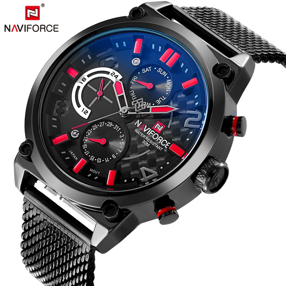Top Brand NAVIFORCE Black Fashion Mesh Steel Quartz Watch 24 Hour Date Clock Male Sport Military Wristwatches Relogio Masculino
Top Brand NAVIFORCE Black Fashion Mesh Steel Quartz Watch 24 Hour Date Clock Male Sport Military Wristwatches Relogio Masculino