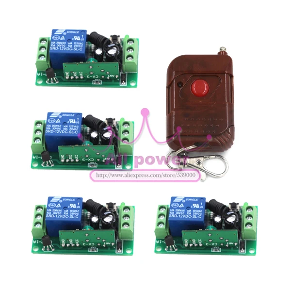 

Hot sale wireless switch 12V Three Ways remote control relay switch RF ON/OFF 4 Switchs + 1 Remote Controllers