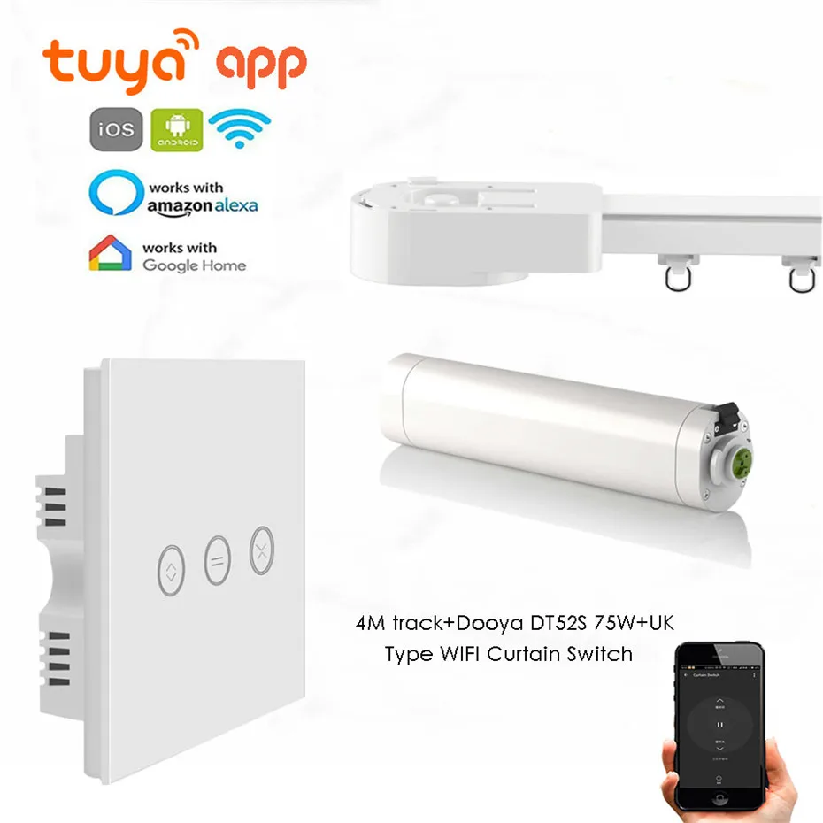 Мотор Dooya DT52S 75 Вт + 4 м или меньше дорожки + Wi-Fi переключатель для штор британского типа, Сенсорное включение/выключение, приложение Tuya WIFI дистанционное управление, поддержка Alexa/Google Home
Мотор Dooya DT52S 75 Вт + 4 м или меньше дорожки + Wi-Fi переключатель для штор британского типа, Сенсорное включение/выключение, приложение Tuya WIFI дистанционное управление, поддержка Alexa/Google Home