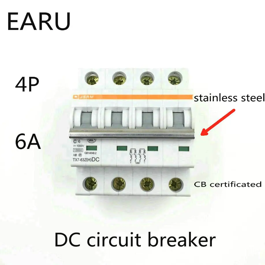 

4P 6A DC 1000V DC Circuit Breaker MCB for PV Solar Energy Photovoltaic System Battery C curve CB Certificated Din Rail Mounted