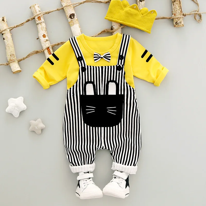 Baby Clothing Set Spring New Children's Suit Korean Cartoon Long Sleeved T-shirt + Stripe Strap Pants 2pcs Kids Clothes
Baby Clothing Set Spring New Children's Suit Korean Cartoon Long Sleeved T-shirt + Stripe Strap Pants 2pcs Kids Clothes